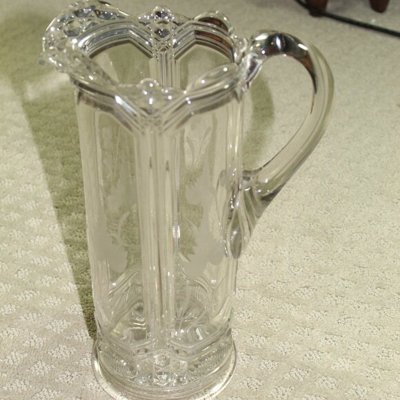 STUNNING! Vintage Floral Uranium Green Glow Depression Glass  11" Pitcher - Picture 3 of 11